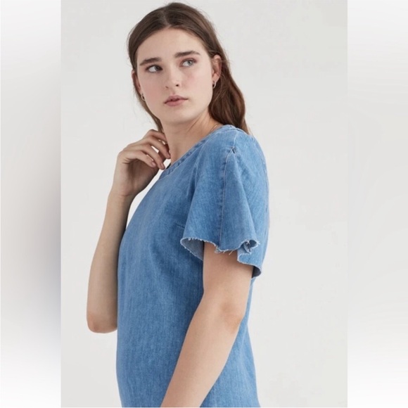 7 For All Mankind Denim Shift Dress | Flutter Sleeves | Italian Fabric | Size L - Picture 3 of 11